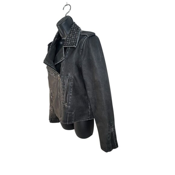 Silence + Noise Studded Faux Leather Biker jacket black sz M - Picture 4 of 9